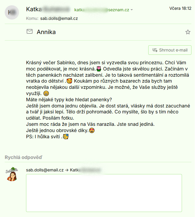 Není v životě krásnějšího pocitu, než když někoho učiníte spokojeným a šťastným 🍀 Proto tohle dělám, je to k nezaplacení. ♥ Katce děkuji za laskavou úžasnou zprávu a recenzi 🍀